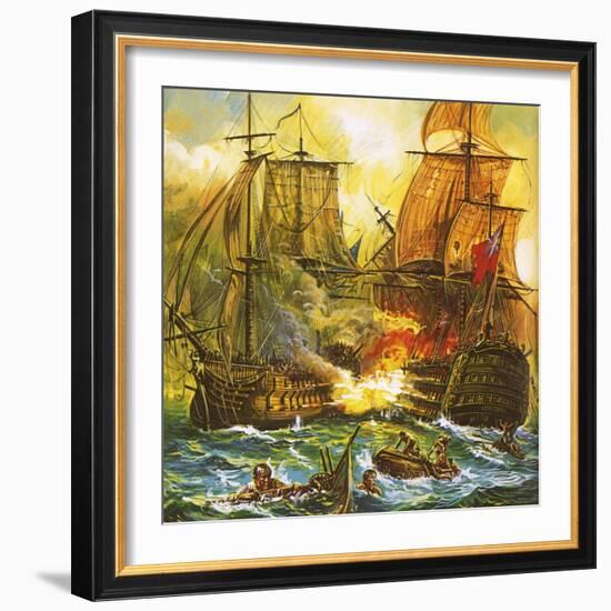 Naval Battle-English School-Framed Giclee Print