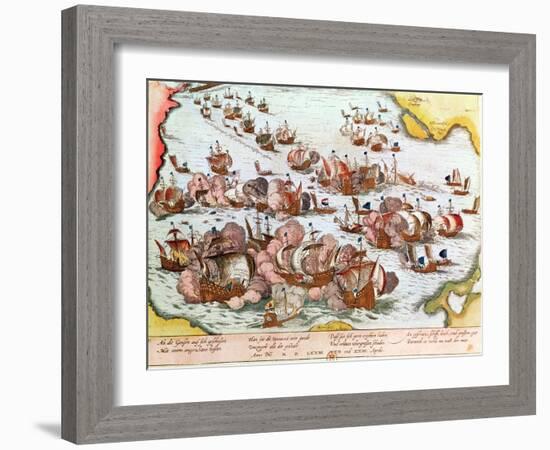 Naval Combat Between the Beggars of the Sea and the Spanish in 1573-Franz Hogenberg-Framed Giclee Print