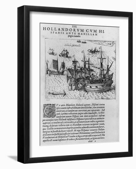 Naval Combat Between the Dutch and the Spanish Off the Coast of Manila-null-Framed Giclee Print