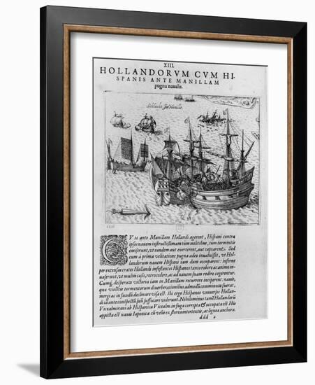 Naval Combat Between the Dutch and the Spanish Off the Coast of Manila-null-Framed Giclee Print