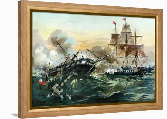 Naval Duel Between the Frigate USS Constitution and the British Ship Guerriere, War of 1812-null-Framed Premier Image Canvas
