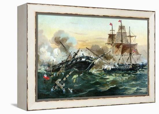 Naval Duel Between the Frigate USS Constitution and the British Ship Guerriere, War of 1812-null-Framed Premier Image Canvas