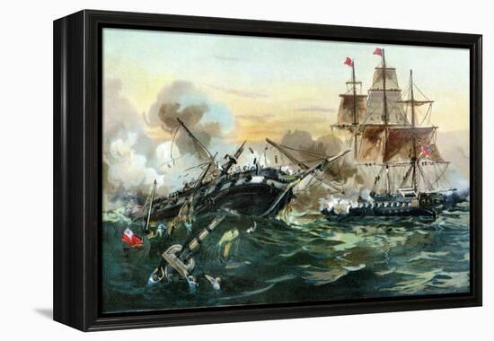 Naval Duel Between the Frigate USS Constitution and the British Ship Guerriere, War of 1812-null-Framed Premier Image Canvas