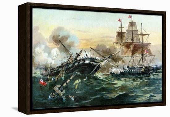 Naval Duel Between the Frigate USS Constitution and the British Ship Guerriere, War of 1812-null-Framed Premier Image Canvas