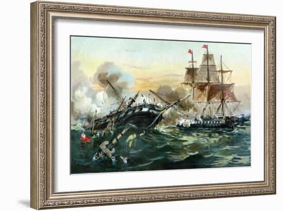 Naval Duel Between the Frigate USS Constitution and the British Ship Guerriere, War of 1812-null-Framed Giclee Print