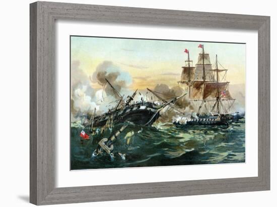 Naval Duel Between the Frigate USS Constitution and the British Ship Guerriere, War of 1812-null-Framed Giclee Print