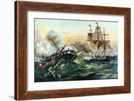 Naval Duel Between the Frigate USS Constitution and the British Ship Guerriere, War of 1812-null-Framed Giclee Print