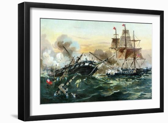 Naval Duel Between the Frigate USS Constitution and the British Ship Guerriere, War of 1812-null-Framed Giclee Print