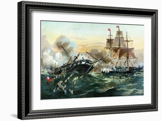 Naval Duel Between the Frigate USS Constitution and the British Ship Guerriere, War of 1812-null-Framed Giclee Print