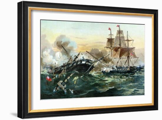 Naval Duel Between the Frigate USS Constitution and the British Ship Guerriere, War of 1812-null-Framed Giclee Print