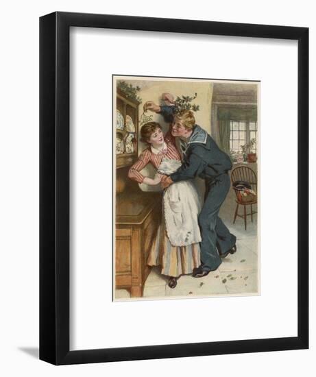 Naval Manoeuvres!, a Sailor and His Girl Under the Mistletoe-William Small-Framed Art Print