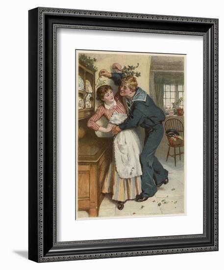 Naval Manoeuvres!, a Sailor and His Girl Under the Mistletoe-William Small-Framed Art Print