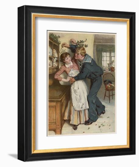 Naval Manoeuvres!, a Sailor and His Girl Under the Mistletoe-William Small-Framed Art Print