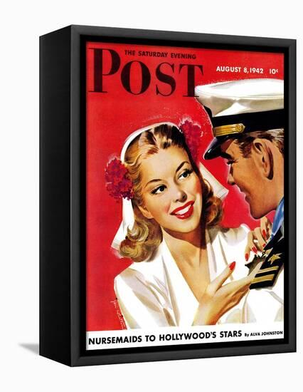 "Naval Officer & Woman," Saturday Evening Post Cover, August 8, 1942-Jon Whitcomb-Framed Premier Image Canvas