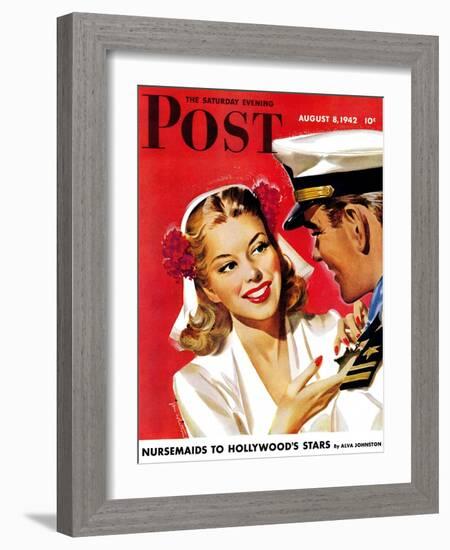 "Naval Officer & Woman," Saturday Evening Post Cover, August 8, 1942-Jon Whitcomb-Framed Giclee Print