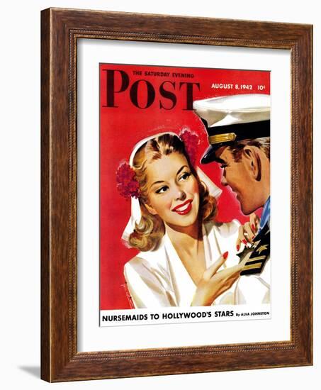 "Naval Officer & Woman," Saturday Evening Post Cover, August 8, 1942-Jon Whitcomb-Framed Giclee Print