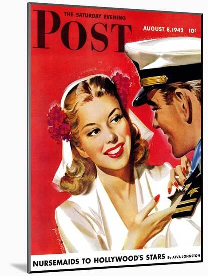 "Naval Officer & Woman," Saturday Evening Post Cover, August 8, 1942-Jon Whitcomb-Mounted Giclee Print