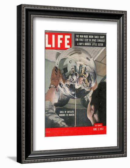 Naval Research Lab Worker Examining Shell of a Satellite, June 3, 1957-Hank Walker-Framed Photographic Print