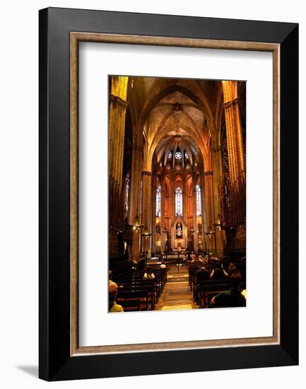 Nave of Catedral La Seu in the Barri Gotic, Barcelona, Catalonia, Spain-null-Framed Premium Giclee Print