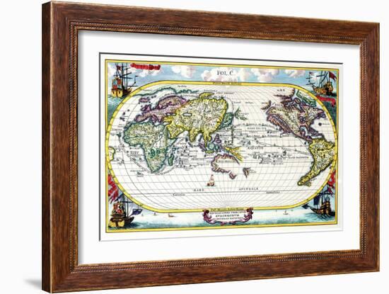 Navigationes Precipae Europorum Ad Exteras Nationes; Navigational Map of the World-Heinrich Scherer-Framed Art Print