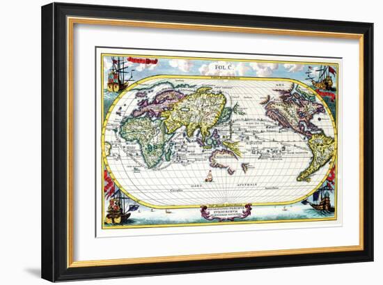 Navigationes Precipae Europorum Ad Exteras Nationes; Navigational Map of the World-Heinrich Scherer-Framed Art Print