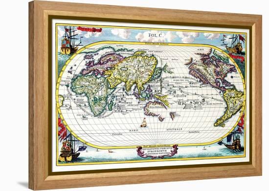 Navigationes Precipae Europorum Ad Exteras Nationes; Navigational Map of the World-Heinrich Scherer-Framed Stretched Canvas