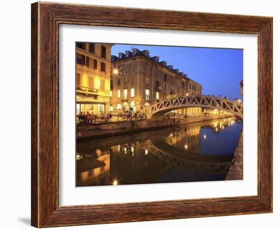Naviglio Grande at Dusk, Milan, Lombardy, Italy, Europe-Vincenzo Lombardo-Framed Photographic Print