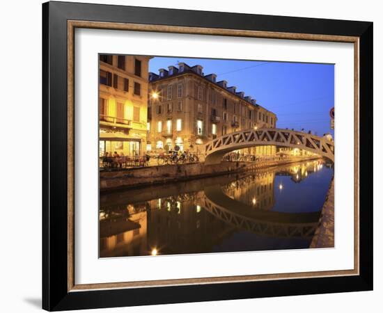 Naviglio Grande at Dusk, Milan, Lombardy, Italy, Europe-Vincenzo Lombardo-Framed Photographic Print