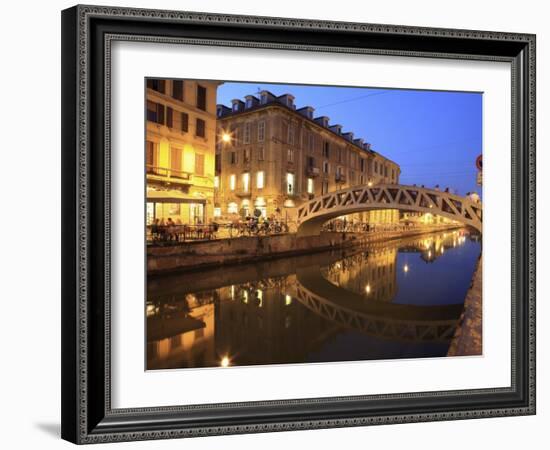 Naviglio Grande at Dusk, Milan, Lombardy, Italy, Europe-Vincenzo Lombardo-Framed Photographic Print