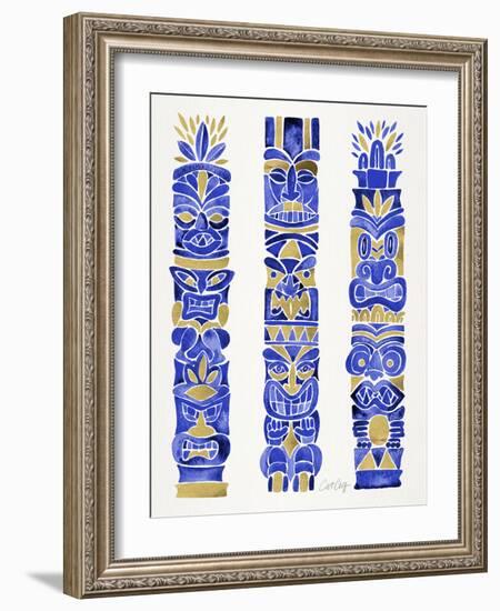 Navy and Gold Tiki Totems-Cat Coquillette-Framed Giclee Print