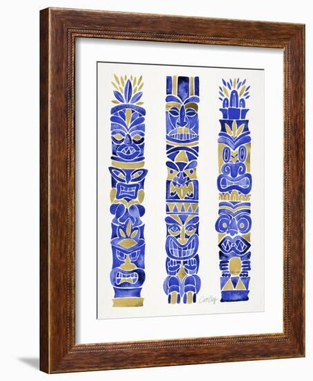 Navy and Gold Tiki Totems-Cat Coquillette-Framed Giclee Print