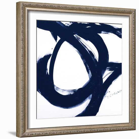 Navy Circular Strokes I-Megan Morris-Framed Premium Giclee Print