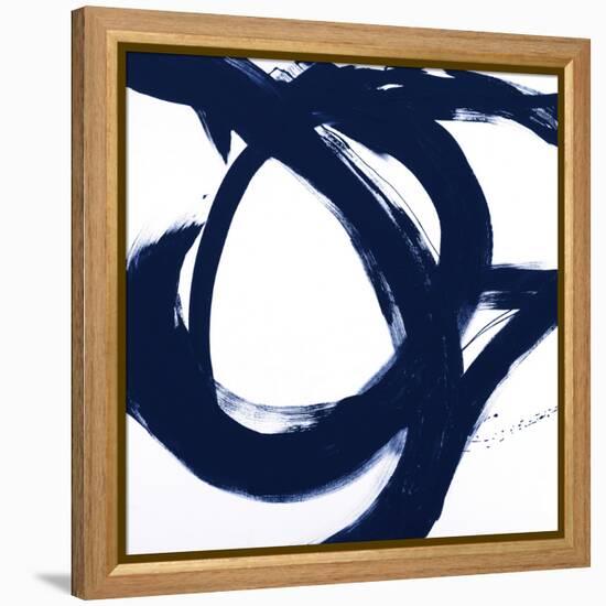 Navy Circular Strokes I-Megan Morris-Framed Stretched Canvas