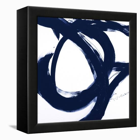 Navy Circular Strokes I-Megan Morris-Framed Stretched Canvas