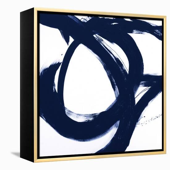 Navy Circular Strokes I-Megan Morris-Framed Stretched Canvas