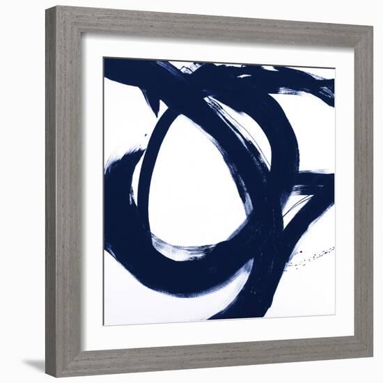 Navy Circular Strokes I-Megan Morris-Framed Art Print