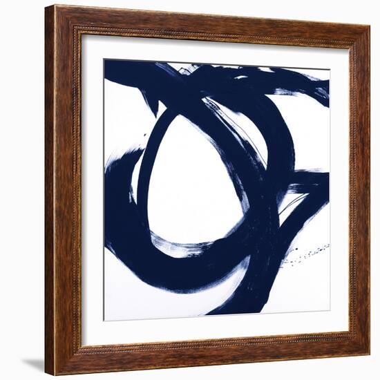 Navy Circular Strokes I-Megan Morris-Framed Art Print