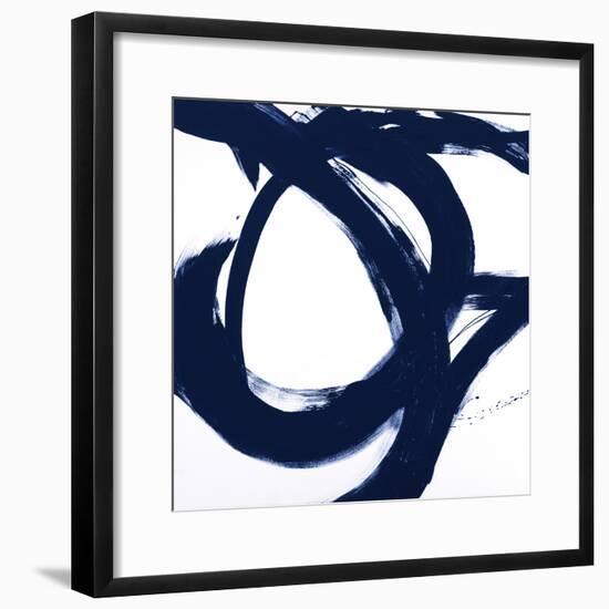 Navy Circular Strokes I-Megan Morris-Framed Art Print