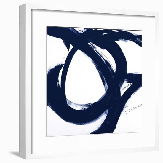 Navy Circular Strokes I-Megan Morris-Framed Art Print