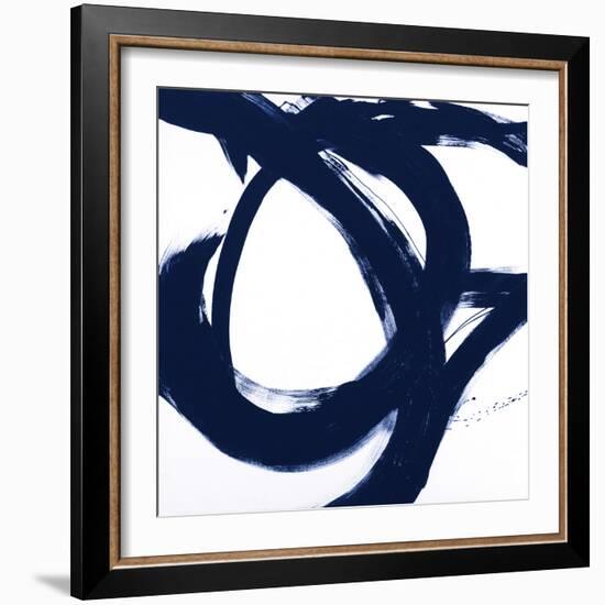 Navy Circular Strokes I-Megan Morris-Framed Art Print