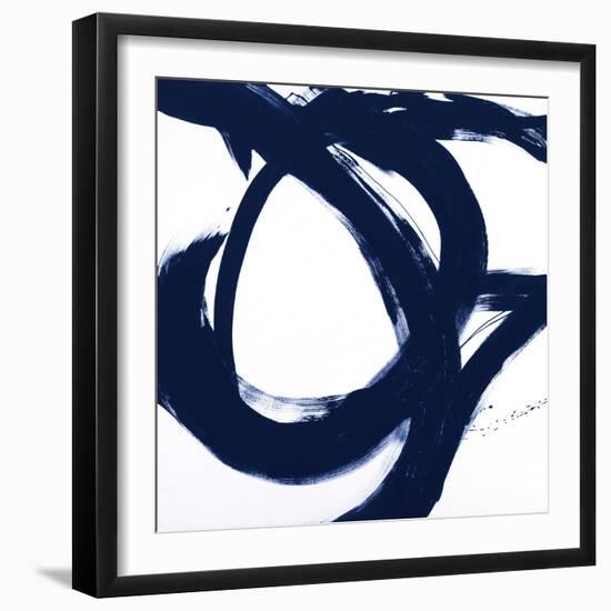 Navy Circular Strokes I-Megan Morris-Framed Art Print