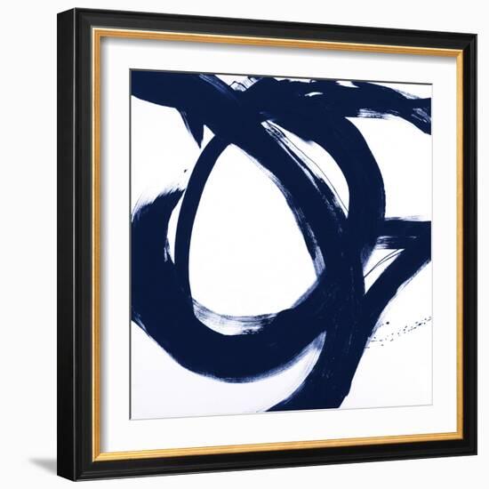 Navy Circular Strokes I-Megan Morris-Framed Art Print