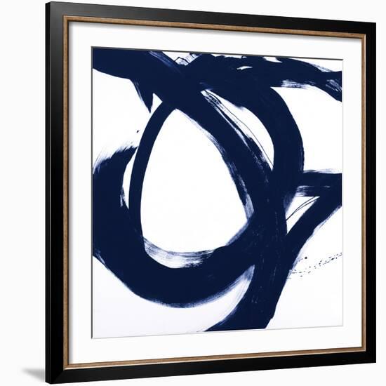 Navy Circular Strokes I-Megan Morris-Framed Giclee Print