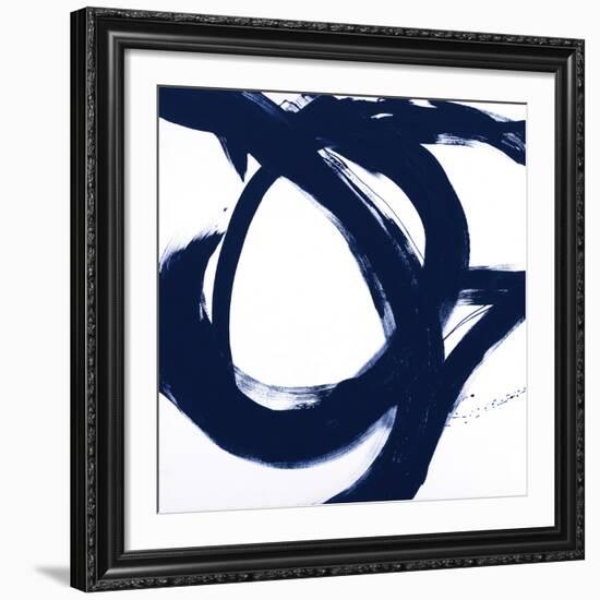 Navy Circular Strokes I-Megan Morris-Framed Giclee Print