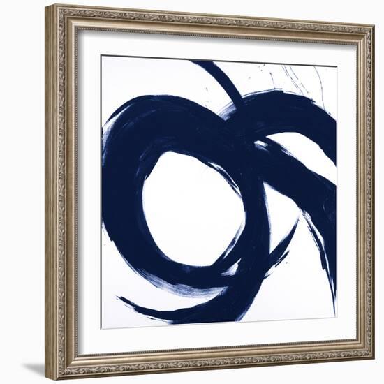 Navy Circular Strokes II-Megan Morris-Framed Art Print