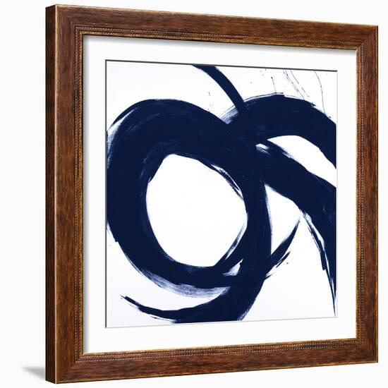 Navy Circular Strokes II-Megan Morris-Framed Art Print