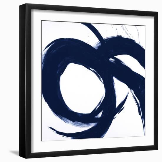 Navy Circular Strokes II-Megan Morris-Framed Art Print