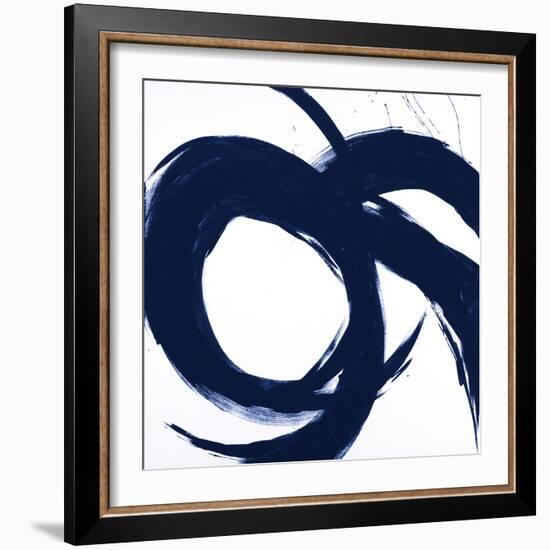 Navy Circular Strokes II-Megan Morris-Framed Art Print