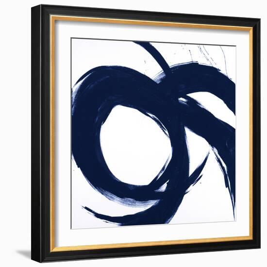 Navy Circular Strokes II-Megan Morris-Framed Art Print