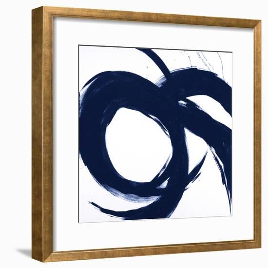 Navy Circular Strokes II-Megan Morris-Framed Art Print